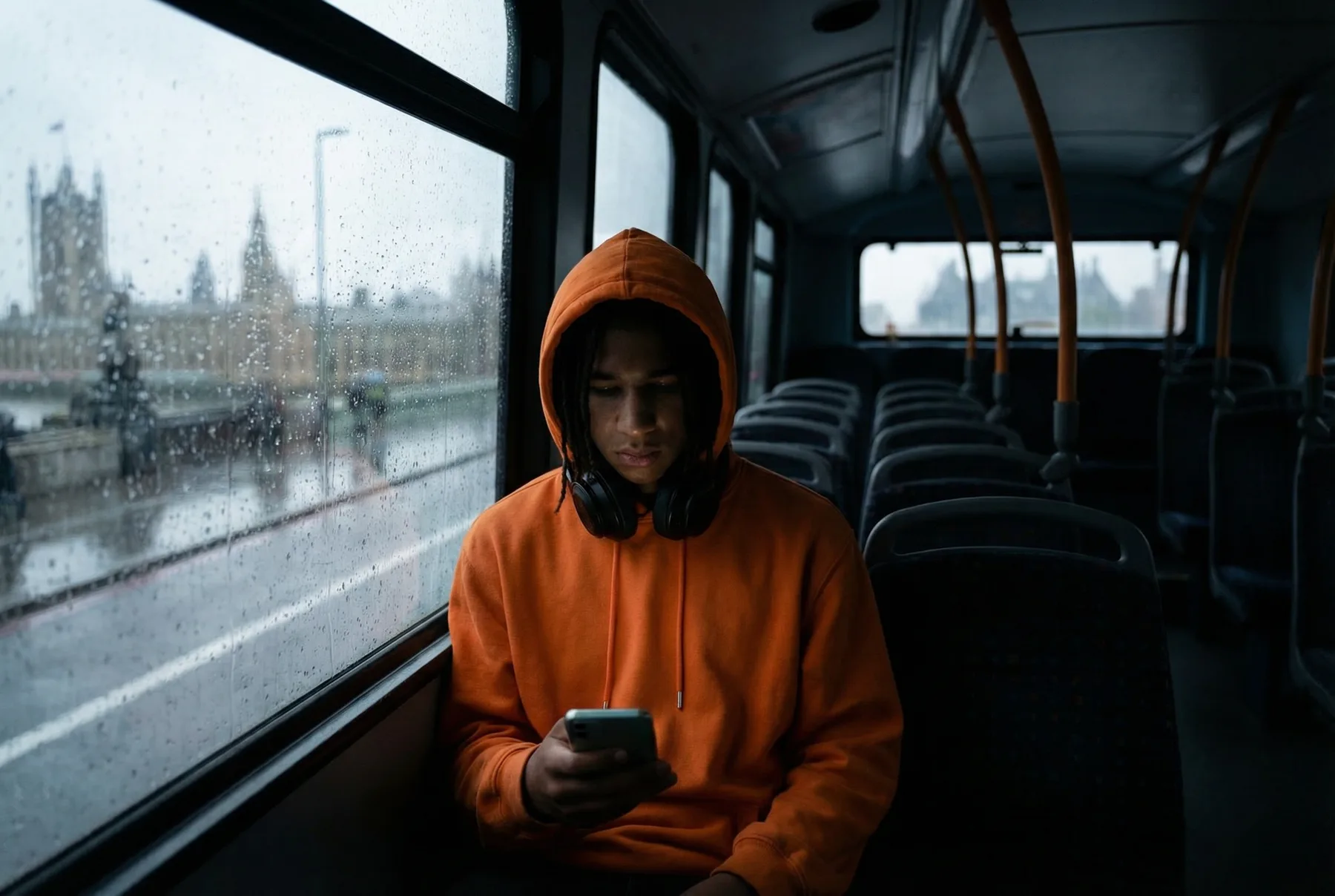 On the bus home, putting something down on your phone