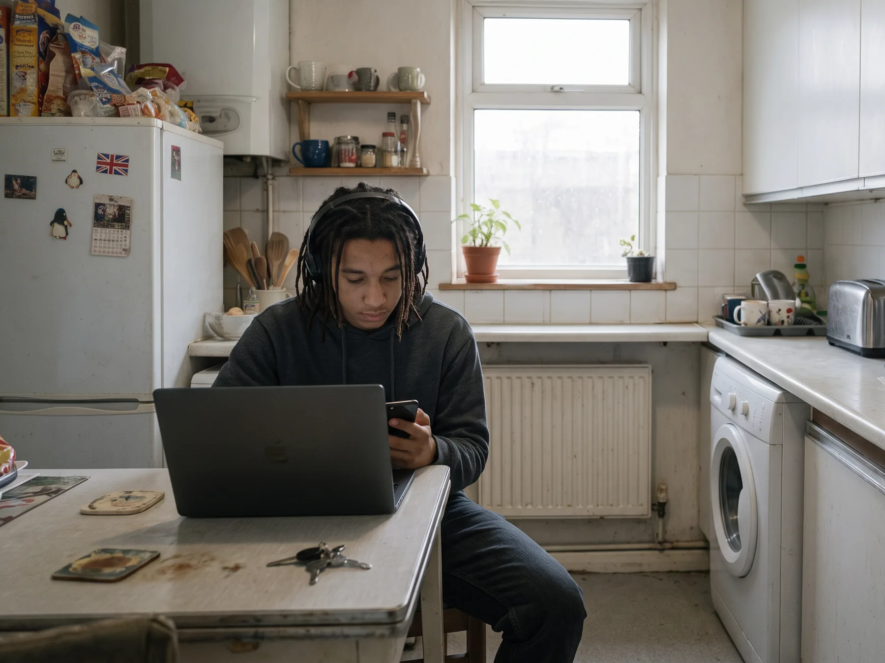 Opening an invite link at the kitchen table at home