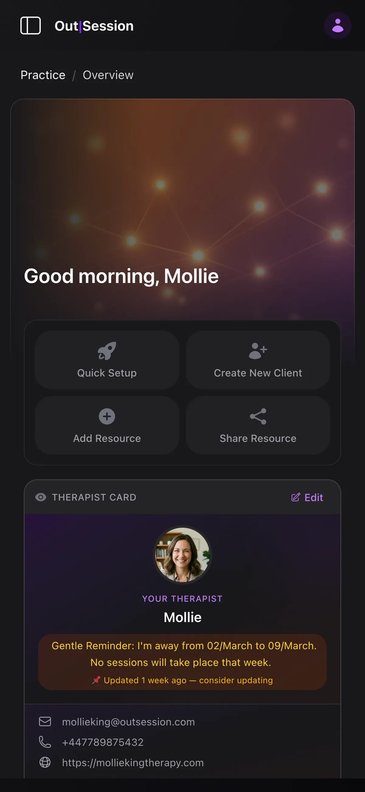 OutSession Practice on mobile
