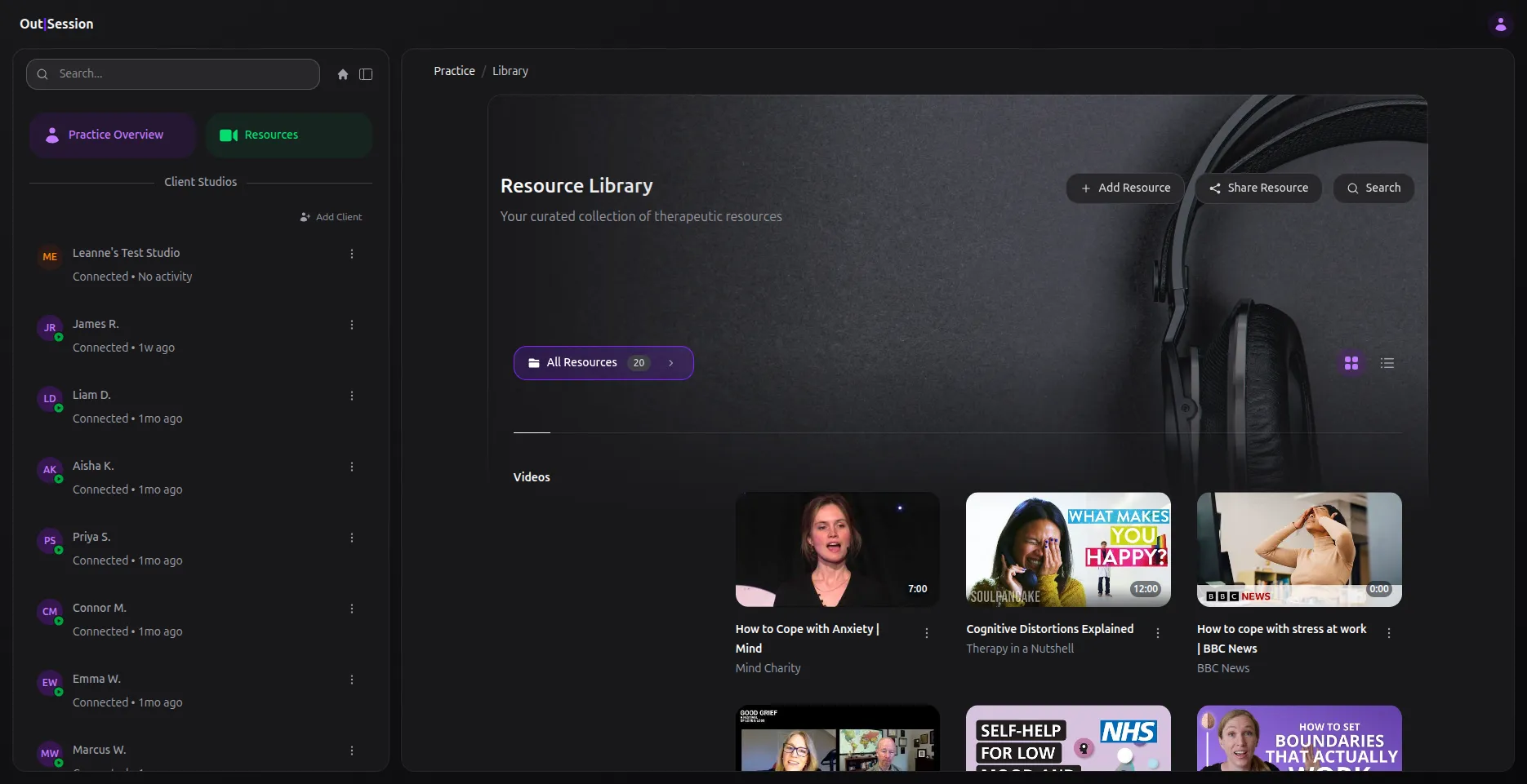 OutSession Practice — your therapist dashboard